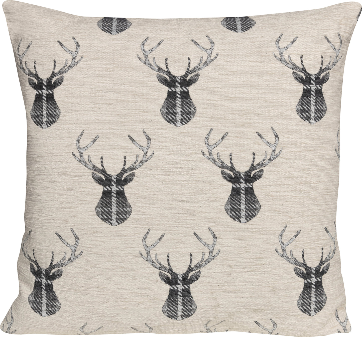 Kissenhülle Chenille Deer anthrazit 40x40 cm | samtweich & Motiv eingewebt | Hirschtorso grau beige