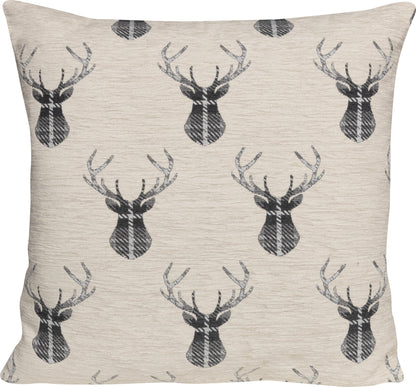 Kissenhülle Chenille Deer anthrazit 40x40 cm | samtweich & Motiv eingewebt | Hirschtorso grau beige