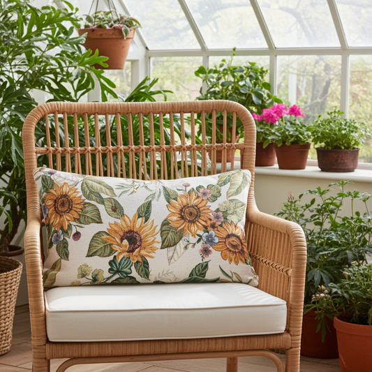 Gobelin Kissenhülle mit Sonnenblumen und Marienkäfern - Andalusia Sunflower 30x50 cm