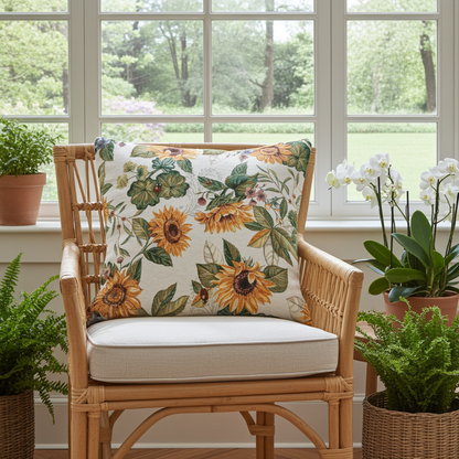 Gobelin Kissenhülle mit Sonnenblumen und Marienkäfern - Andalusia Sunflower 40x40 cm