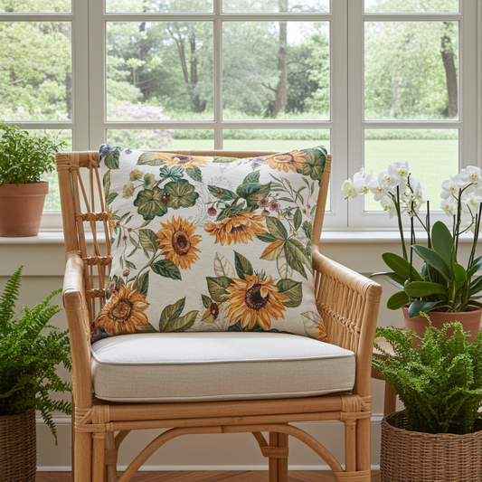 Gobelin Kissenhülle mit Sonnenblumen und Marienkäfern - Andalusia Sunflower 40x40 cm