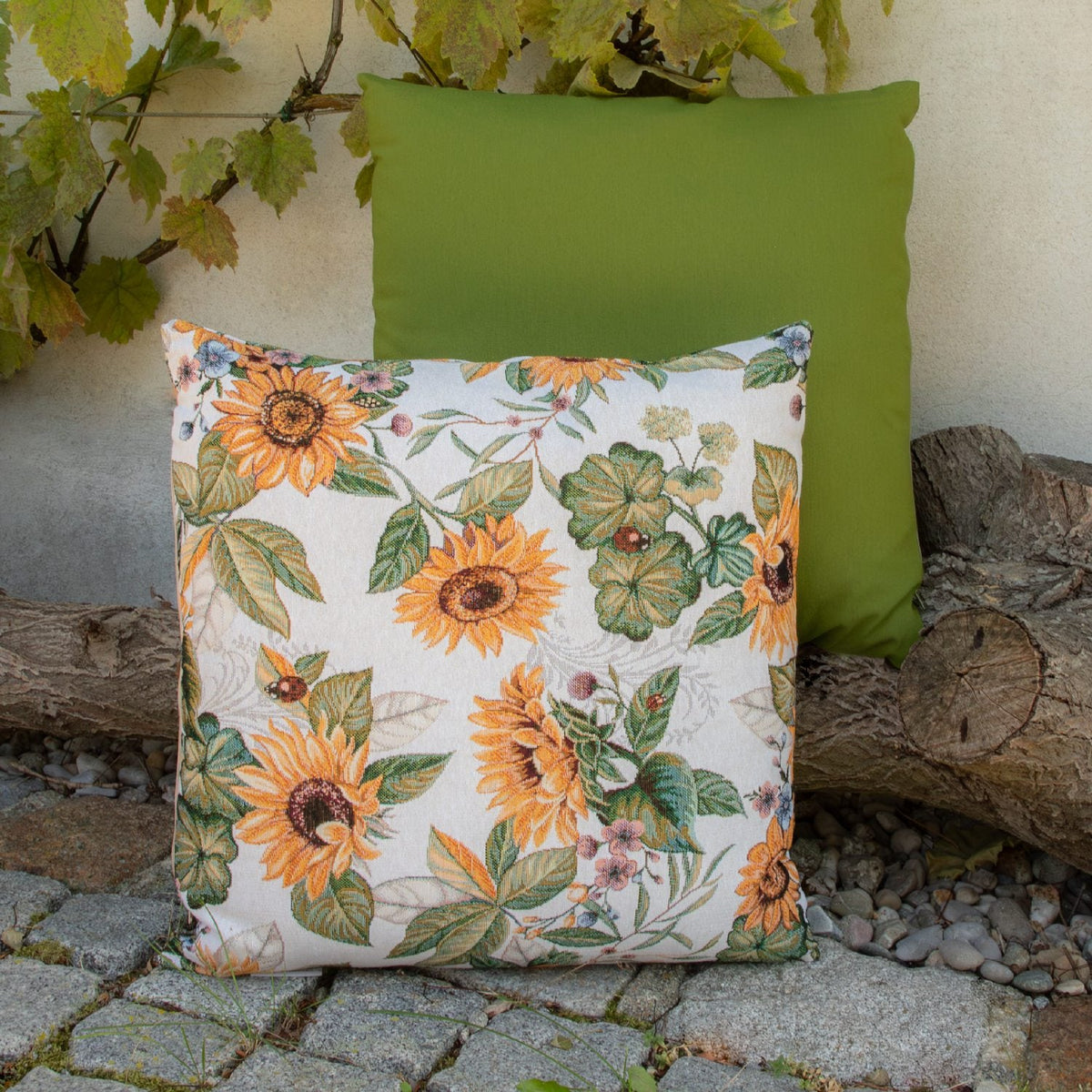Gobelin Kissenhülle Sonnenblumen und Marienkäfer 50x50 cm