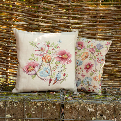 Gobelin Kissenhülle Vogel im Blütenparadies 50x50 cm