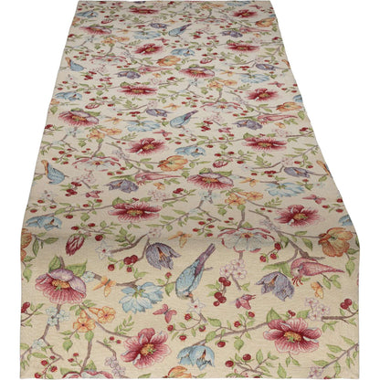 Gobelin Tischband mit Vogel im Blütenparadies - Spring Flower Bird 50x150 cm
