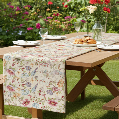 Gobelin Tischband mit Vogel im Blütenparadies - Spring Flower Bird 50x150 cm