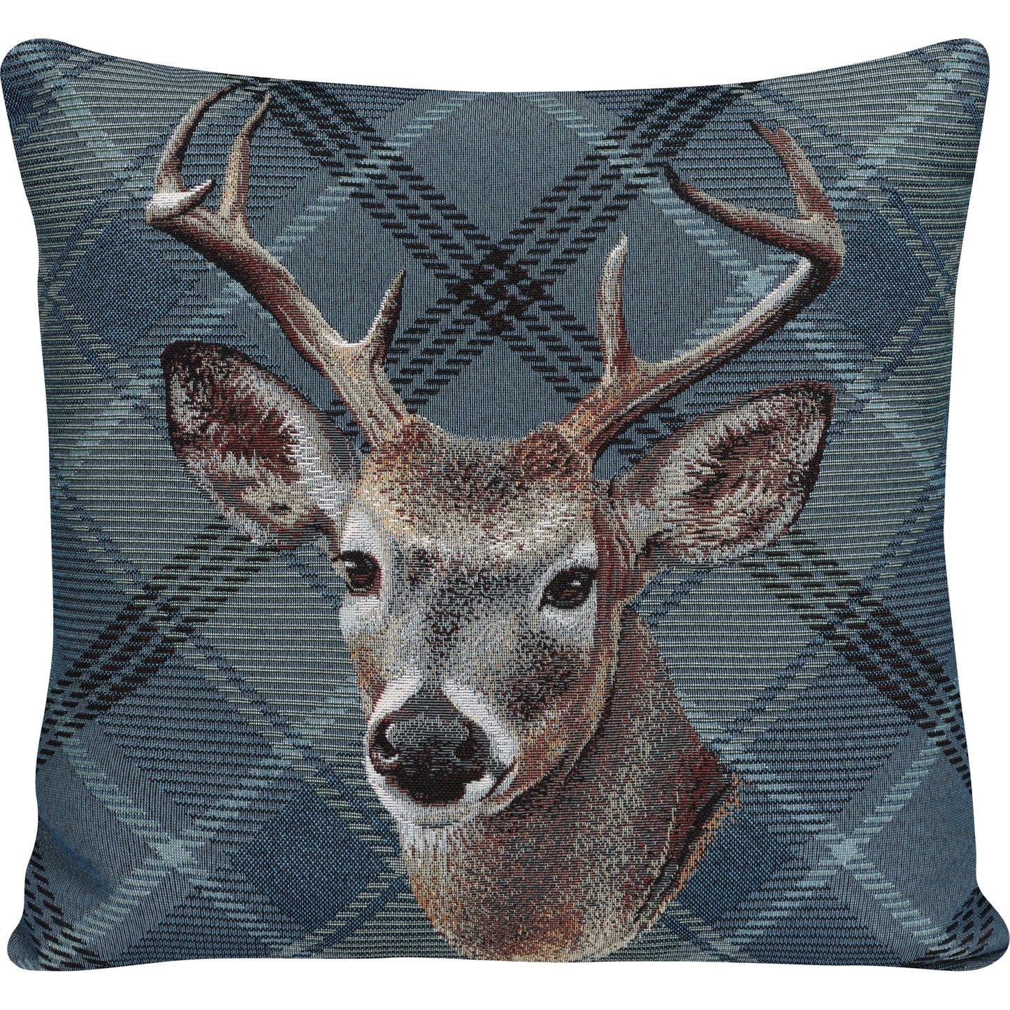 Gobelin Kissenhülle mit Hirsch im Chalet-Stil - Check Deer blau 45x45 cm