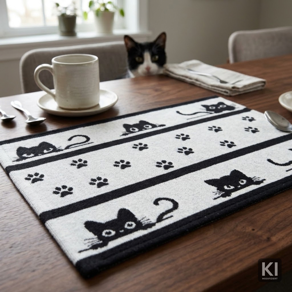 Tischset Jolly Cat 33x50 cm | Schwer & Griffig - Katze Schwarz Weiß süß