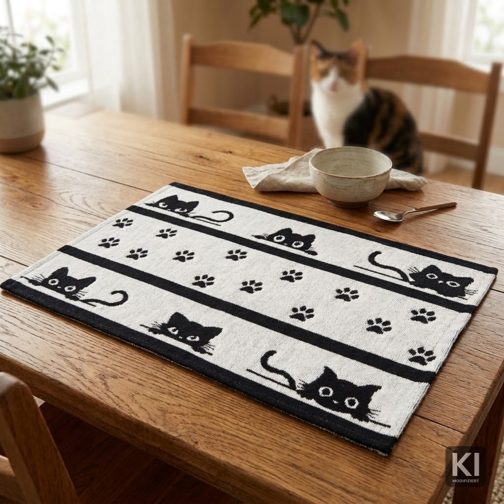 Tischset Jolly Cat 33x50 cm | Schwer & Griffig - Katze Schwarz Weiß süß