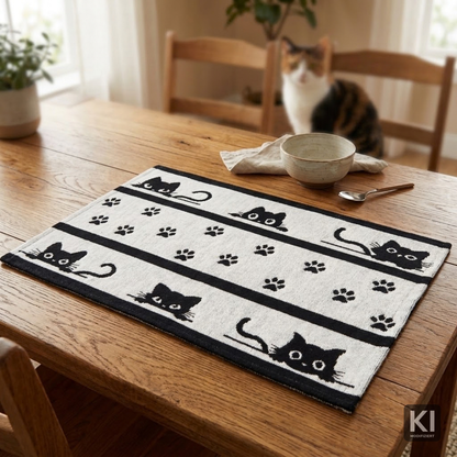 Tischset Jolly Cat 33x50 cm | Schwer & Griffig - Katze Schwarz Weiß süß