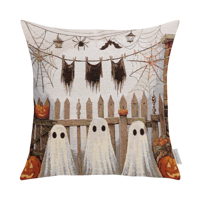 Gewebte Jacquard Kissenhülle Halloween Ghosts 45x45 cm | Geister im Vorgarten