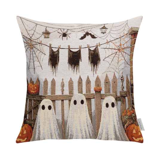 Gewebte Jacquard Kissenhülle Halloween Ghosts 45x45 cm | Geister im Vorgarten