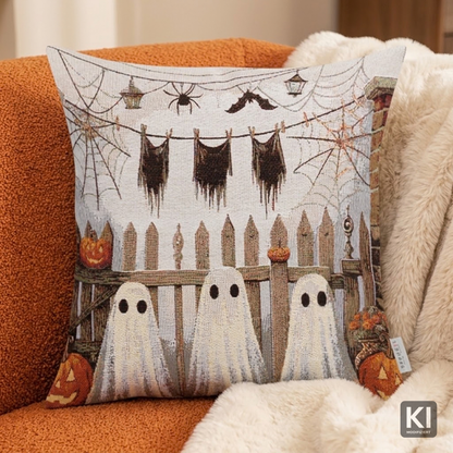 Gobelin Kissenhülle Halloween Ghosts 45x45 cm | Geister im Vorgarten