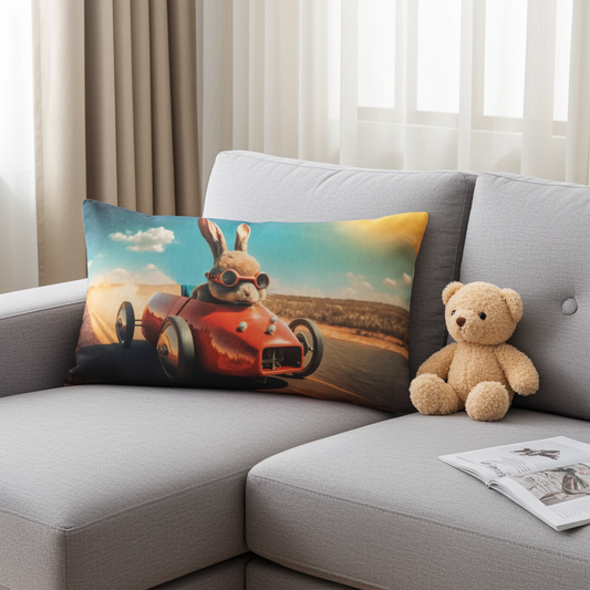 Kissenhülle mit Hase im Rennauto - Racer Rabbit 40x60 cm