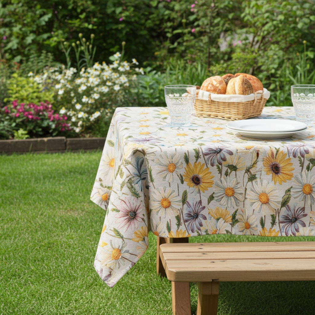 Gobelin Tischdecke Frühlingsblütenwiese - Elina Flowerfield 110x110 cm