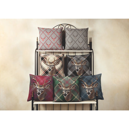 Gobelin Kissenhülle mit Hirsch im Chalet-Stil - Check Deer grau 45x45 cm