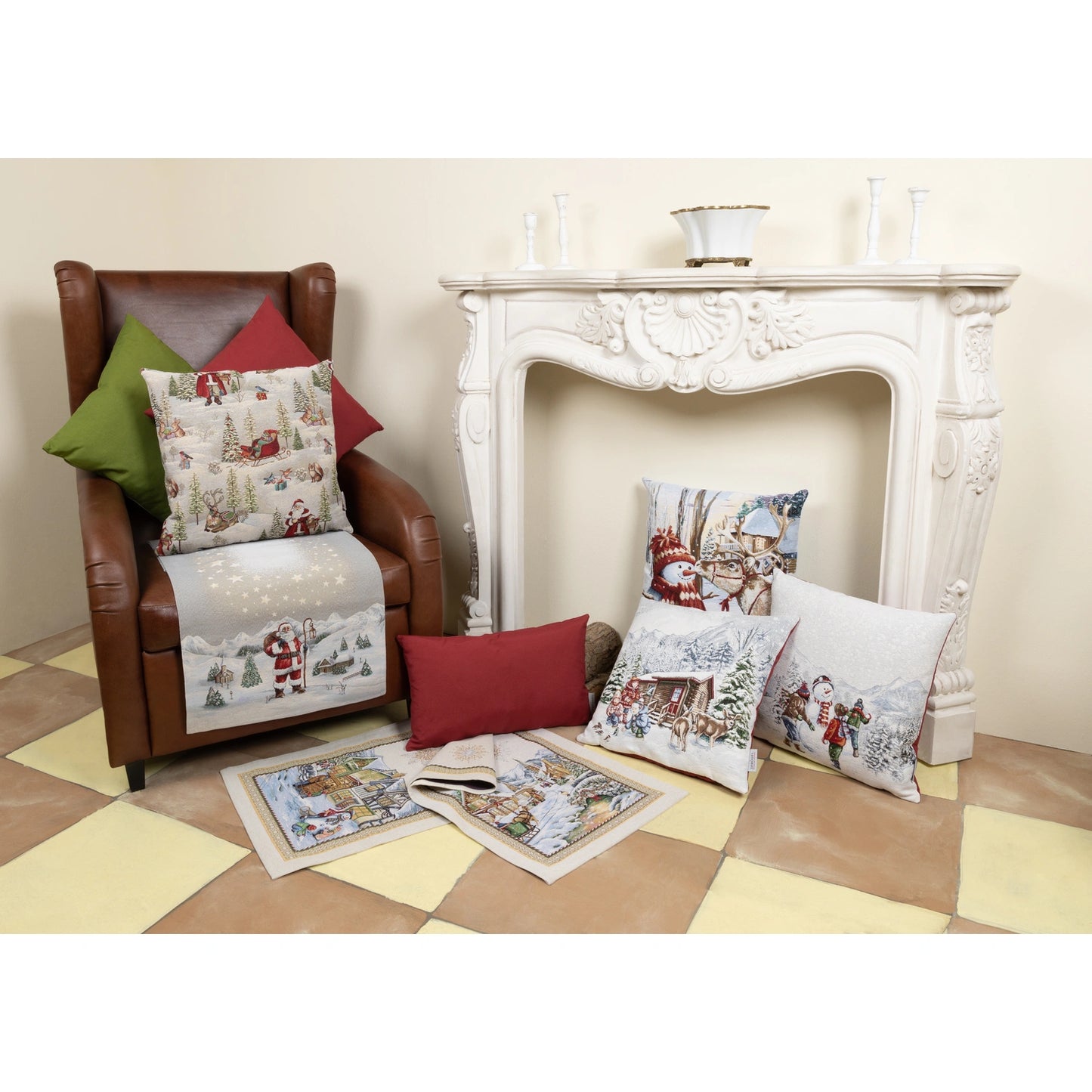 Gobelin Tischband mit Weihnachtsmann in der Winternacht - Winter Nikkolino 45x140 cm