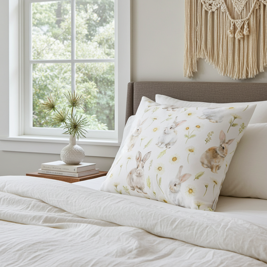 Kissenhülle mit Hasen im Blütenregen - Juma Rabbit 40x40 cm