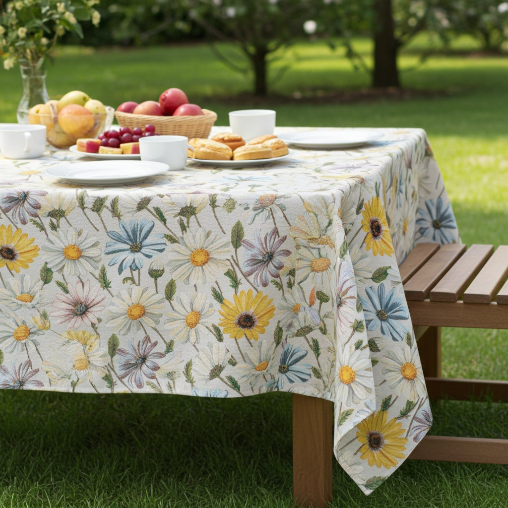 Gobelin Tischdecke Frühlingsblütenwiese - Elina Flowerfield 110x110 cm