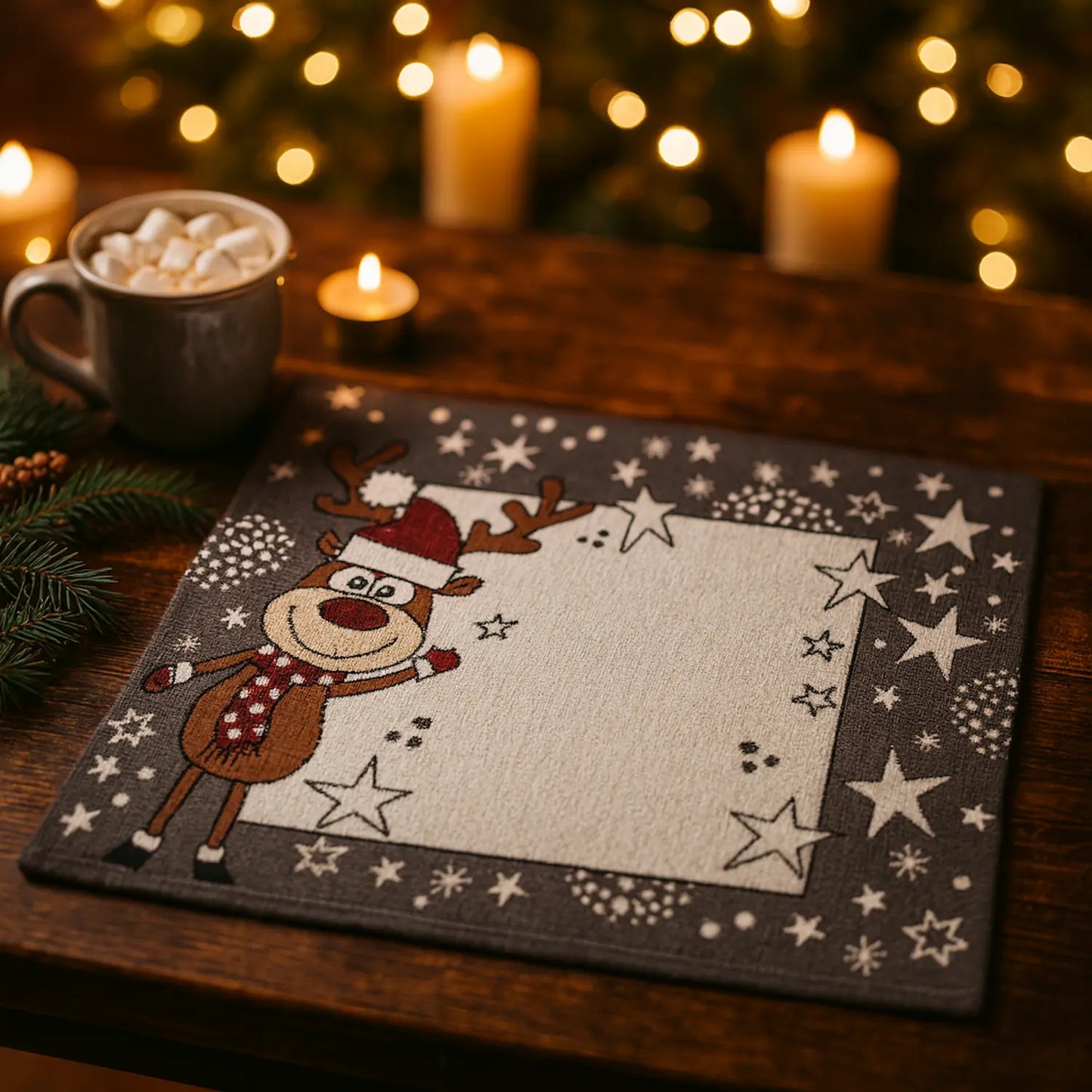 weihnachtliches Gobelin Tischset - ein Rentier namens Rudi mit Sternen und Schneeflocken - Lovely Rudi - SPRÜGEL