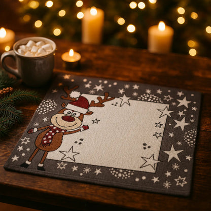 weihnachtliches Gobelin Tischset - ein Rentier namens Rudi mit Sternen und Schneeflocken - Lovely Rudi - SPRÜGEL