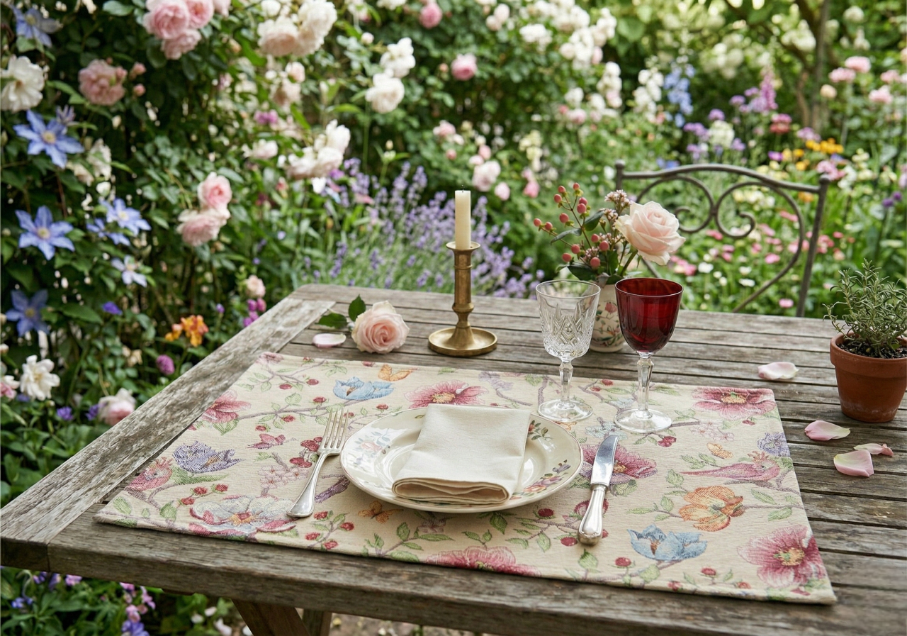 Gobelin Tischset mit Vogel im Blütenparadies - Spring Flower Bird 35x50 cm