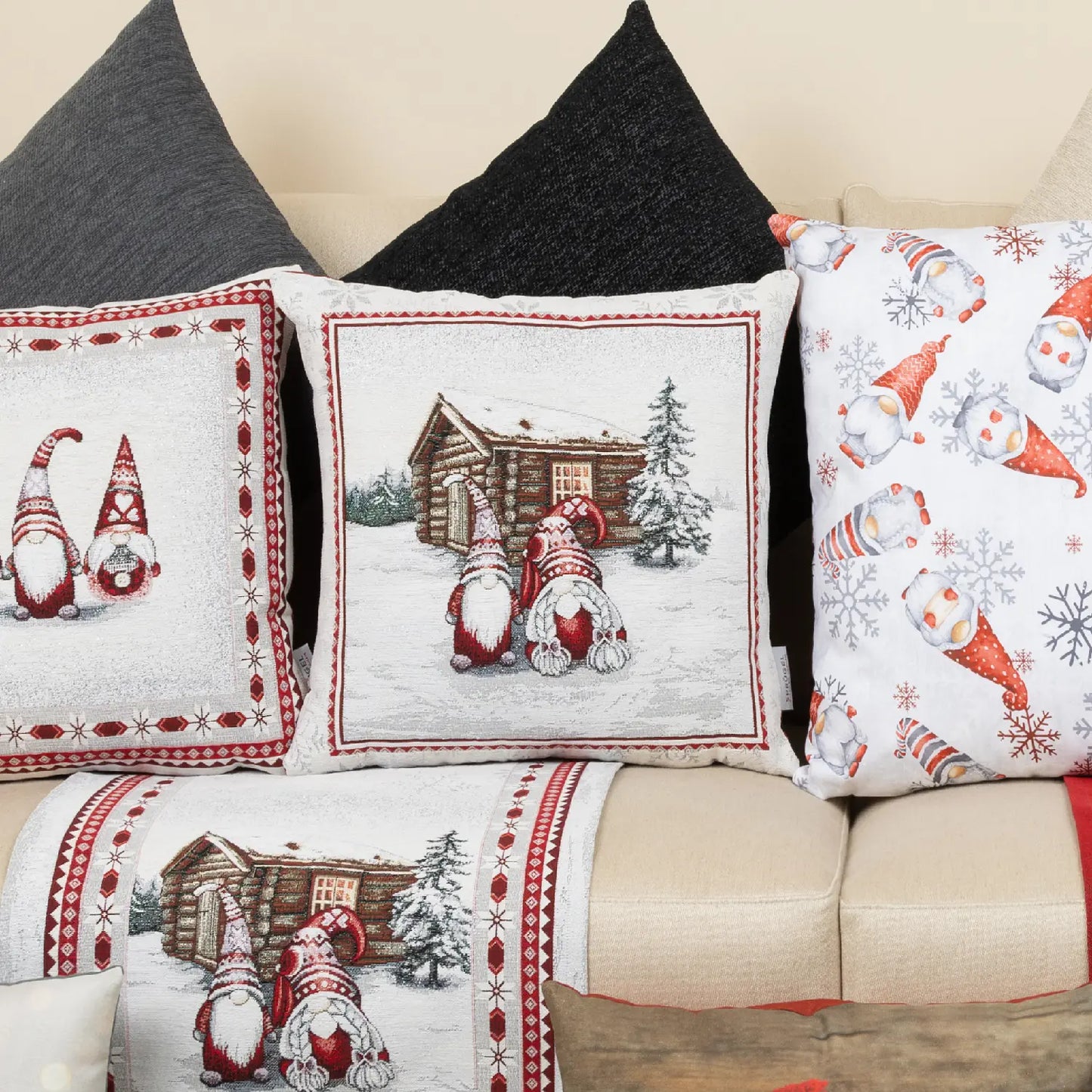 Gobelin Kissenhülle Hüttenzauber mit Wichtelpaar - Gnomos Couple 45x45 cm